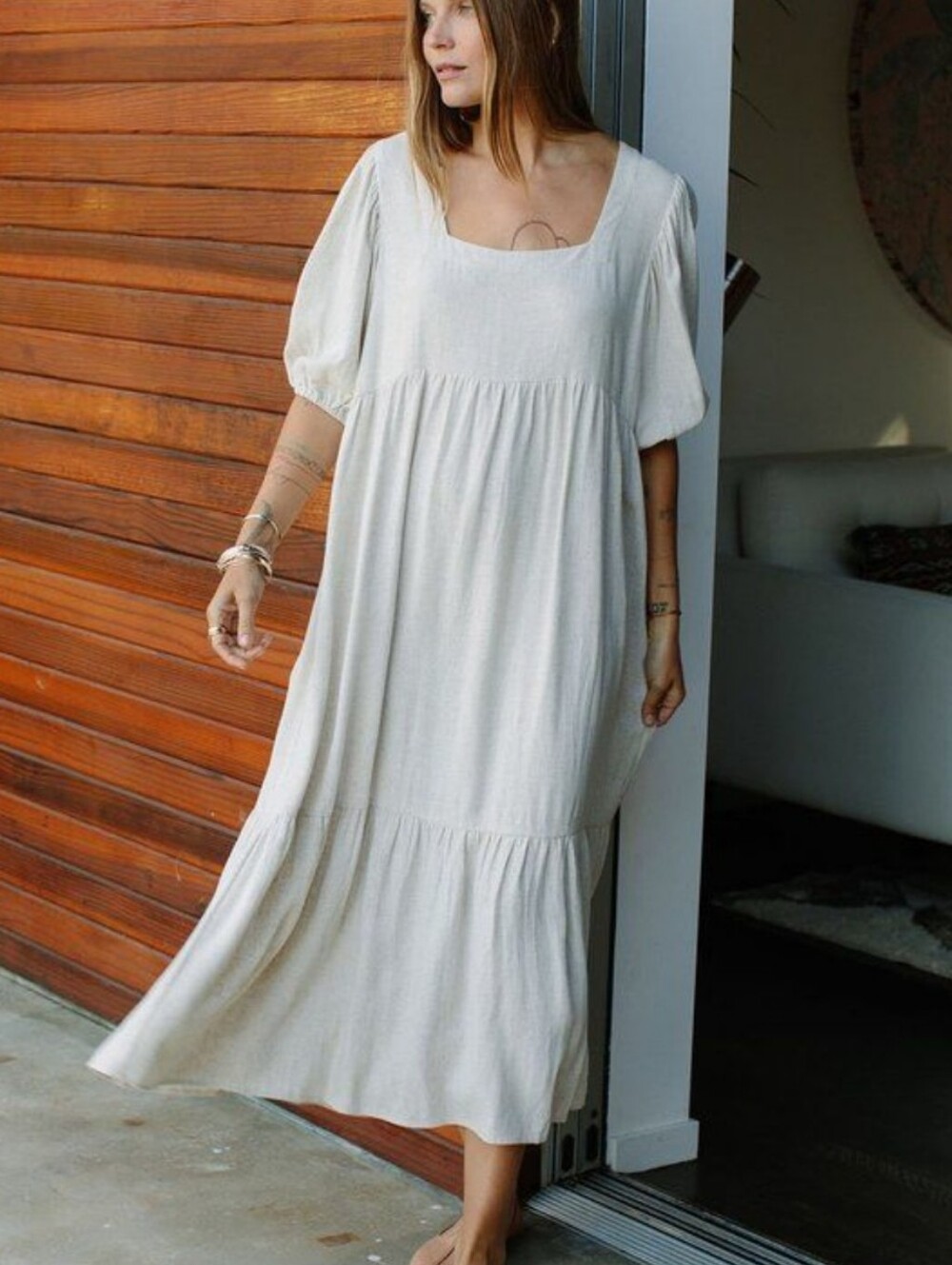 Rachel Pally Mae Linen Natural Square Neck Dress Sz XL